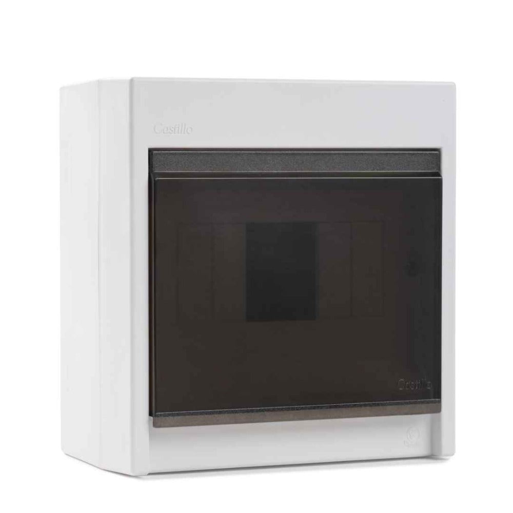 Tablero Para 6 Circuitos Sobrepuesto Riel Din con Puerta Transparente y Regleta de Conexión