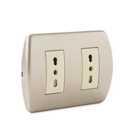 Toma Corriente Doble Embutida 2P+T 10/16A-250V, Color Champagne