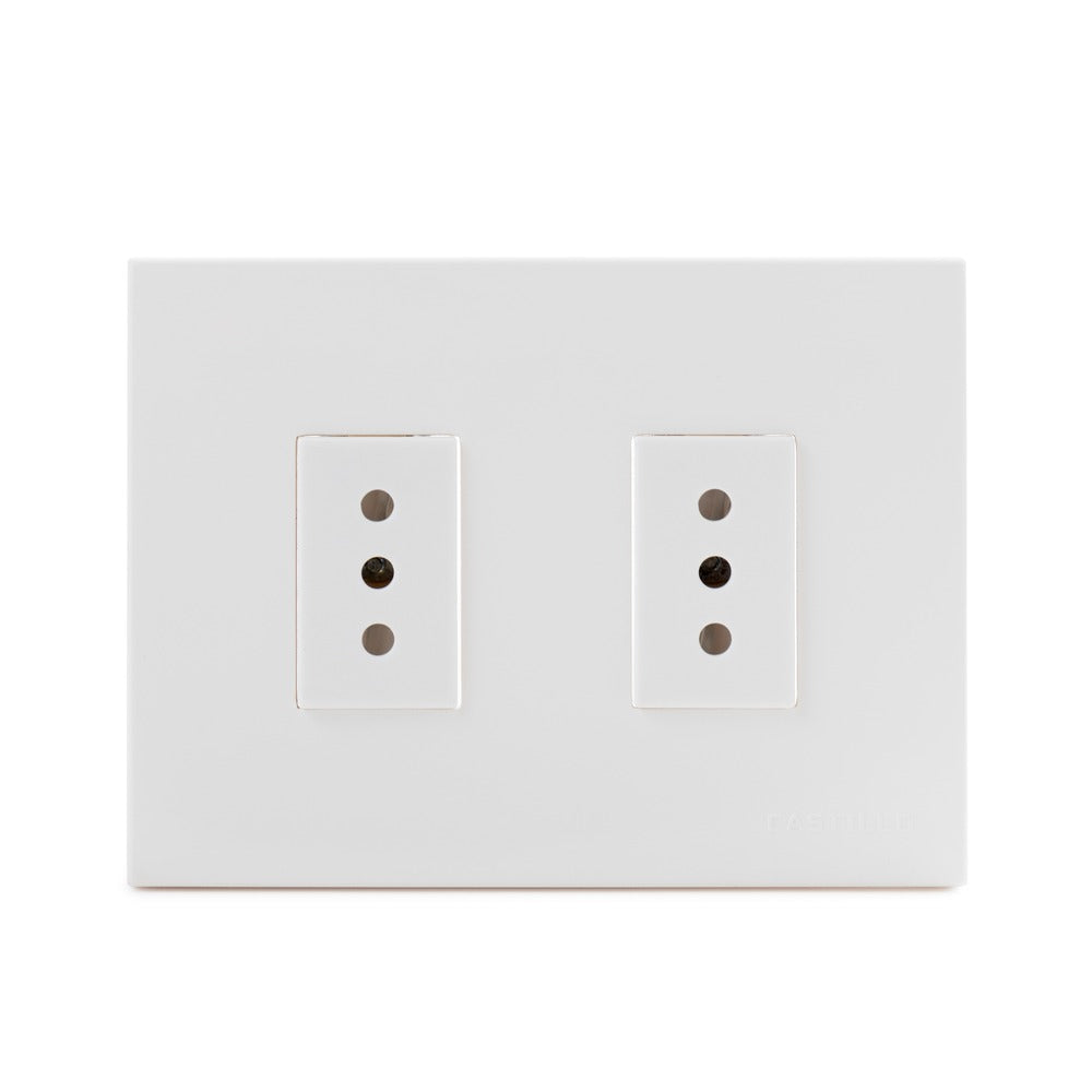 Toma Corriente Doble Embutida  2P+T 10A-250V, Color Blanco