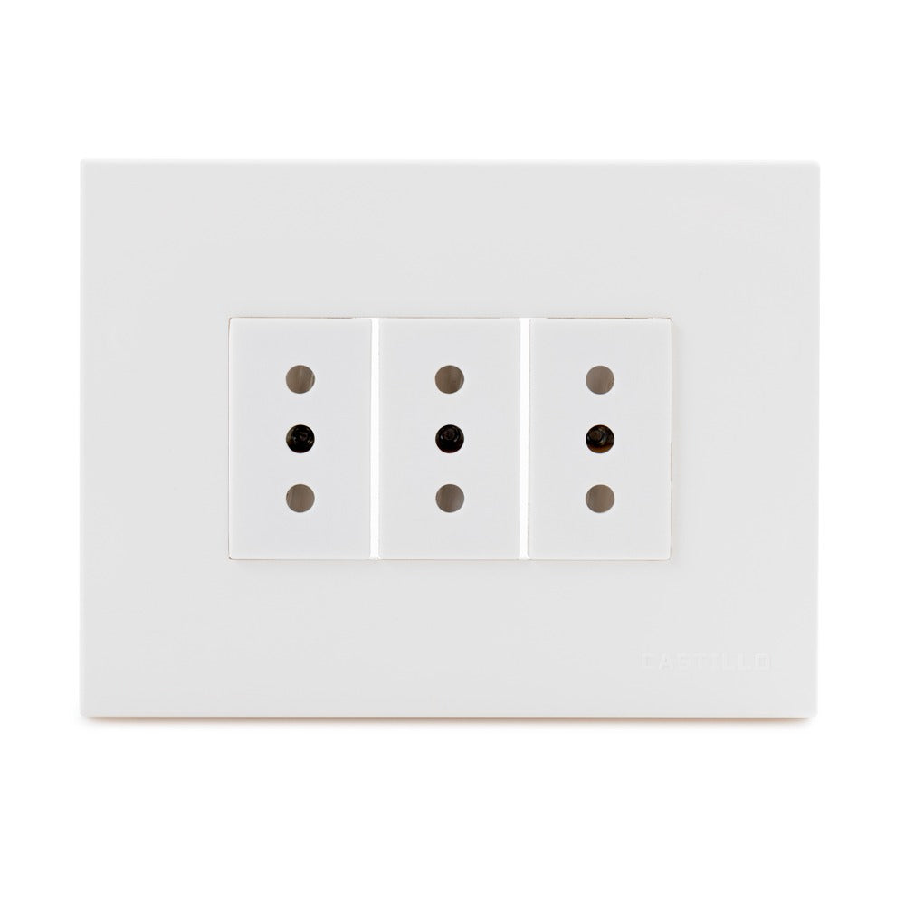 Toma Corriente Triple  Embutida  2P+T 10A-250V, Color Blanco