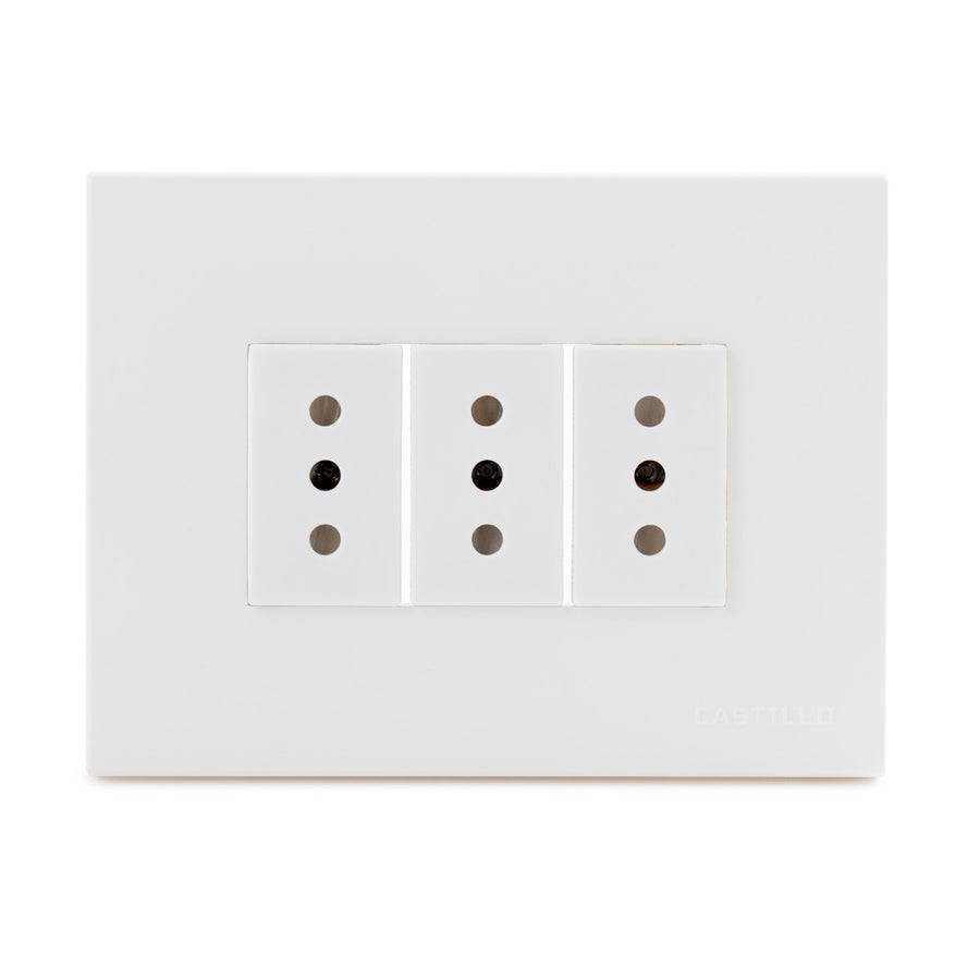 Toma Corriente Triple  Embutida  2P+T 10A-250V, Color Blanco