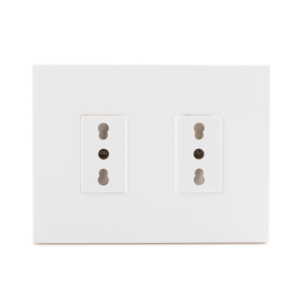 Toma Corriente Doble Embutida 2P+T 10/16A-250V, Color Blanco