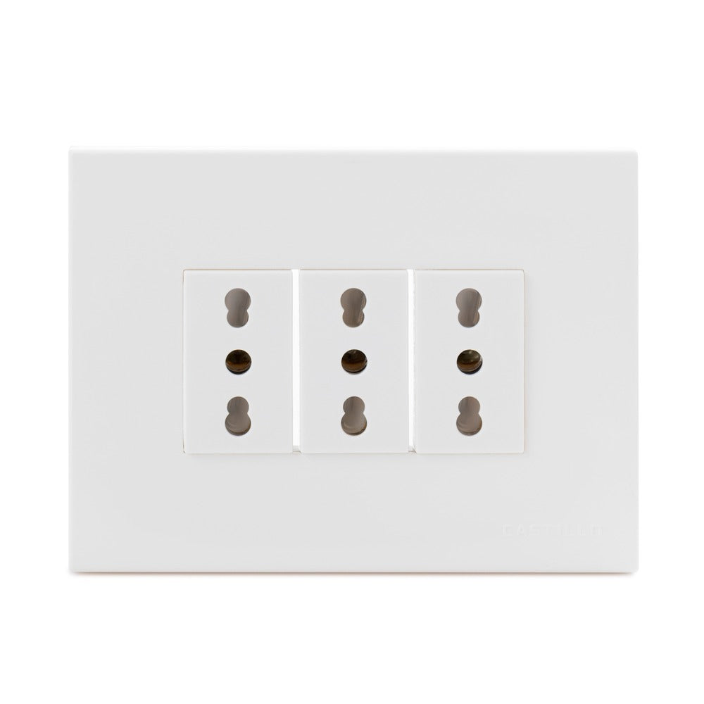 Toma Corriente Triple Embutida 2P+T 10/16A-250V, Color Blanco