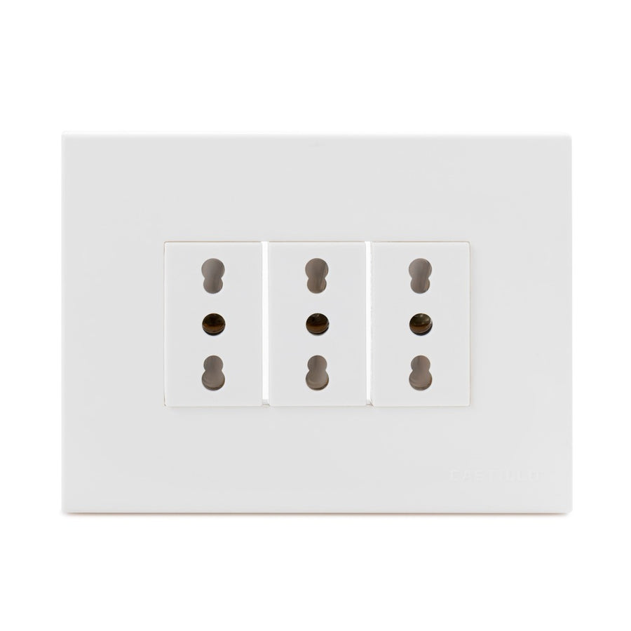 Toma Corriente Triple Embutida 2P+T 10/16A-250V, Color Blanco