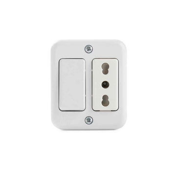 Interruptor 9/12 + Toma Corriente 2P+T 10/16A-250V Sobrepuesto, Color Blanco